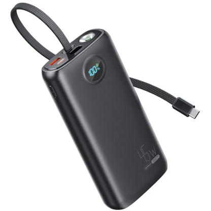 DIAMUAR Portable Charger 20000mAh 45W, Built in USB C Cable, 3W Flashlight | Fast Charging, Digital Display, 3 Ports, All-Day Power, Travel-Ready, for iPhone 17/16/15, Tablet, Laptop, Camping Essentials - color: Black