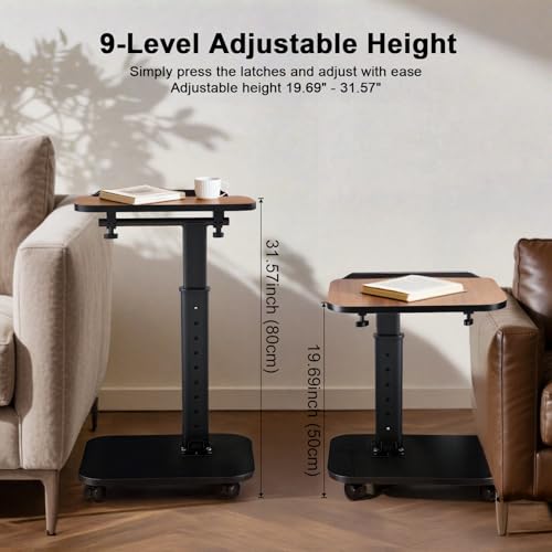 C Table End Table Adjustable Height, Rolling TV Tray Table for Small Spaces 180° Flip-Over Panel Design & 360° Swivel Casters, C Shaped Side Tables for Couch for Living Room, Bedroom, Bed, Sofa, Snack - color: Brown