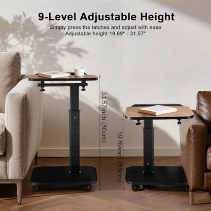 C Table End Table Adjustable Height, Rolling TV Tray Table for Small Spaces 180° Flip-Over Panel Design & 360° Swivel Casters, C Shaped Side Tables for Couch for Living Room, Bedroom, Bed, Sofa, Snack - color: Brown