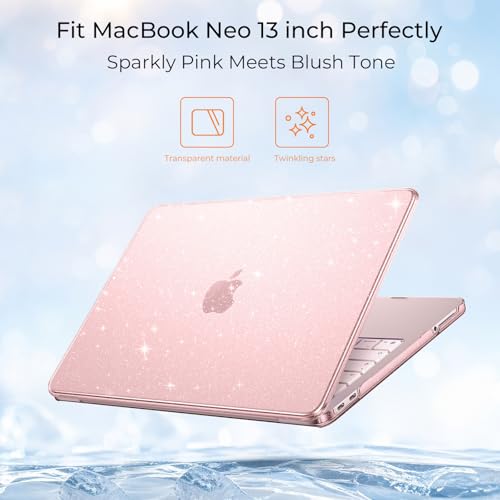 EooCoo for MacBook Neo Case 13 inch 2026, 100% Match Color, Sparkly Blush | Lightweight, Protective Hard Shell Case & Keyboard Cover & Screen Film, Model A3404 with A18 Pro Chip - color: Sparkly Blush