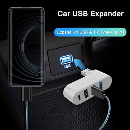 4-Port USB 3.0 Hub [90/180 Rotatable], USB Splitter with 3 USB Ports & 1 USB C Power/Data Port, USB Extender for Laptops, Cars, iMac, MacBook Air, MacBook Pro