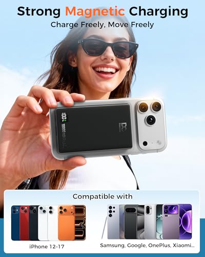PD 35W Magnetic Wireless Power Bank 10000mAh Fast Charging Portable Charger | Slim Battery Pack Compatible with iPhone 17 16 15 14 13 12, Samsung Galaxy S26 S25 S24 Ultra & Android Cell Phones - color: Black