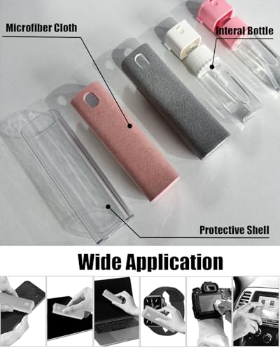Screen Cleaner Spray and Wipe Touch Screen Cleaner Phone Cleaning Kit for Phone,Laptop Tablet MacBook Eyeglasses,Car Essentials for Women,Car Cleaning Supplies(2 Units) - color: Grey+Pink