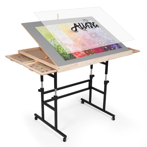 ALL4JIG 1500 Piece Puzzle Table with Legs, 24.53"x33.19"Adjustable Puzzle Table, 3-Tilting-Angle Portable Wooden Puzzle Board with 4 Drawers&Cover,Drafting&Laptop Table for Couch,for Lego Building