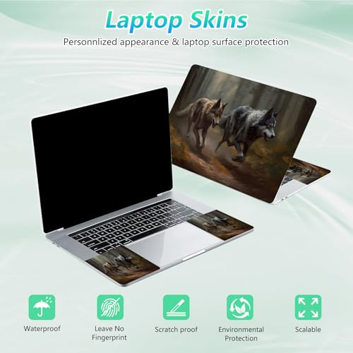Laptop Skin Sticker Decal 12"-15.6" Universal Laptop/Notebook/Netbook Vinyl - Waterproof Scratch Resistant,Fits HP Dell Lenovo MacBook,2 Free Wrist Pads,Easy Apply & Remove,Forest Wolf Couple - color: Forest Wolf Couple