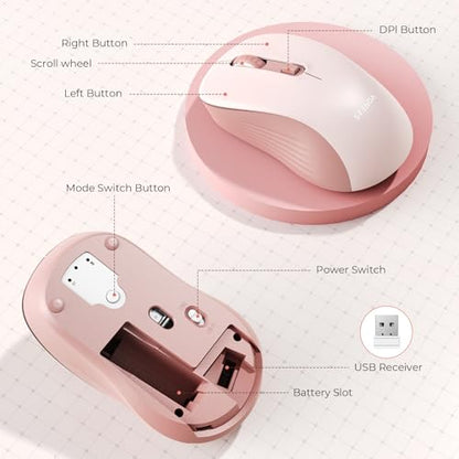 seenda Bluetooth Wireless Mouse, Dual Mode, Quiet 1600 DPI, Pink | Dual-mode Bluetooth and 2.4G USB mouse with quiet clicks, smooth tracking, ergonomic design, and 12-Months battery life - color: Pink