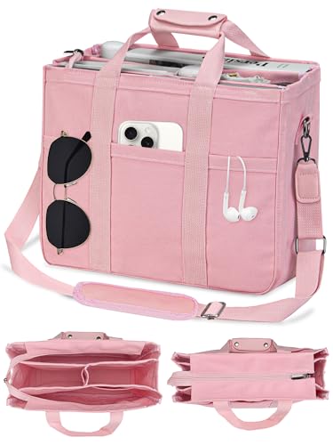 VOFANK Canvas Tote Bag for Women with Zipper and Compartments Large Work Bible Bag Crossbody Teacher College Tote Purse - color: Pink, size: X-Large