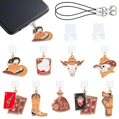 7-10Pcs Dust Plug Charm Type C with Alloy Pendants Cute Cell Phone Charms for Most Type C Phone,Readers Device - color: Western Cowboy