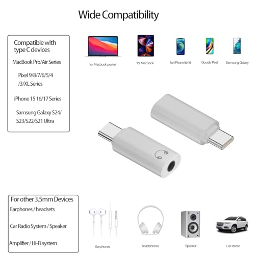 FRIGRAF 1PACK USB C to 3.5mm Audio Adapter, Type C to Headphone Jack Dongle | USB C to Aux Cable Adapter Compatible with iPhone 17 16 15, Samsung Galaxy S26 S24 Pixel, iPad Pro, MacBook - size: 1-Pack