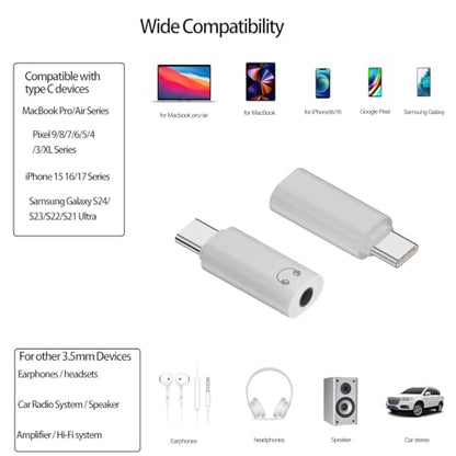FRIGRAF 1PACK USB C to 3.5mm Audio Adapter, Type C to Headphone Jack Dongle | USB C to Aux Cable Adapter Compatible with iPhone 17 16 15, Samsung Galaxy S26 S24 Pixel, iPad Pro, MacBook - size: 1-Pack