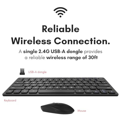 Macally Small Wireless Keyboard and Mouse Combo - Quiet Productivity Duo - 2.4G Wireless Compact Keyboard and Mouse for PC - 78 Key Mini Keyboard and Mouse with Slim Body, Click Buttons, & 3 DPI Modes - color: Black