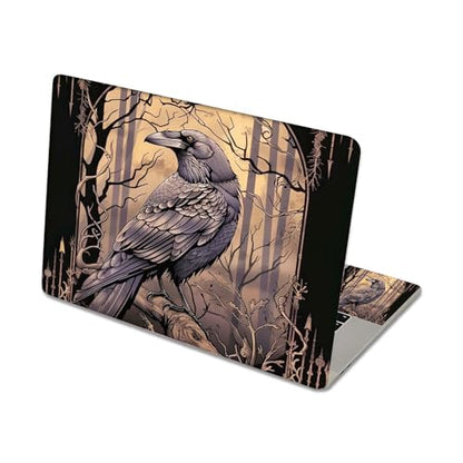 Aesthetic Laptop Skin Sticker, Raven in Spooky Forest Waterproof Vinyl Laptop Decal, Removable Bubble Free, Reusable Protective Cover for 13 14 15 15.6 Inch - color: Raven in Spooky Forest