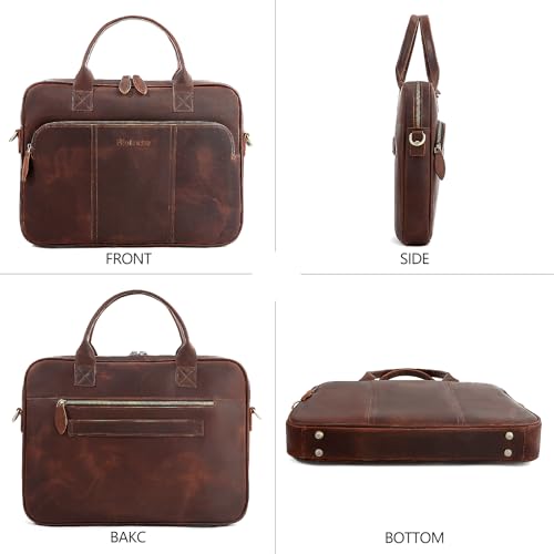 Blofinche Genuine Leather laptop briefcase 15.6 inch Computer Messenger shouledr work handbag Satchel bags - color: Coffee