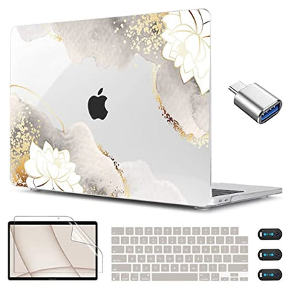 CISSOOK Compatible with MacBook Air 13 inch Case A3449 A3240 A3113 A2681 | 2026 2025 2024 2023 2022, 5in1 Set Hard Shell Case Keyboard Cover for MacBook Air 13.6 inch M2 M3 M4 M5, harming Painting - color: Air13.6inch-Charming Painting with Lotus