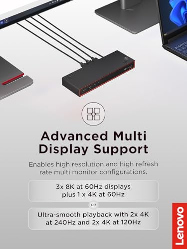 Lenovo ThinkPad Thunderbolt 5 Smart Dock 7500, 120Gbps Data Transfer, 180W Power Delivery, Multiple Display Support, 2.5Gbps Ethernet, Black
