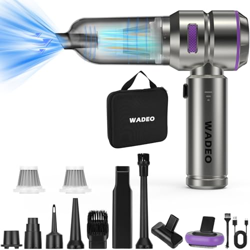 WADEO Handheld Vacuum Cordless, 4-in-1 21000PA Brushless Car Vacuum & 210000RPM Air Duster 6000mAh Battery Air Blower Wireless Handheld Vacuum for Car, Office and Home Cleaning