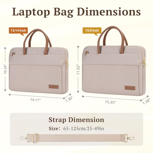 RAINYEAR 14 Inch/15.6 Inch Laptop Bag with Pockets & Handle for Women | Protective Waterproof Elegant Computer Large Capacity Shoulder Bag Case Compatible with MacBook Laptop Computer Notebook - color: Khaki, size: 13-14 Inch