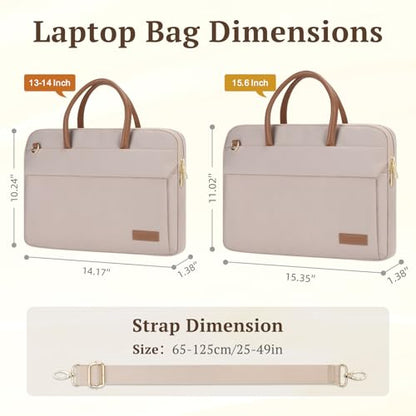 RAINYEAR 14 Inch/15.6 Inch Laptop Bag with Pockets & Handle for Women | Protective Waterproof Elegant Computer Large Capacity Shoulder Bag Case Compatible with MacBook Laptop Computer Notebook - color: Khaki, size: 13-14 Inch