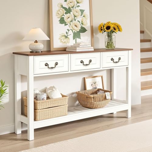 Narrow Console Table with 3 Drawers, Entryway Table with Storage Shelves, Couch Table Behind Sofa, Wood Sofa Table for Living Room, Entryway, Hallway, White - color: White