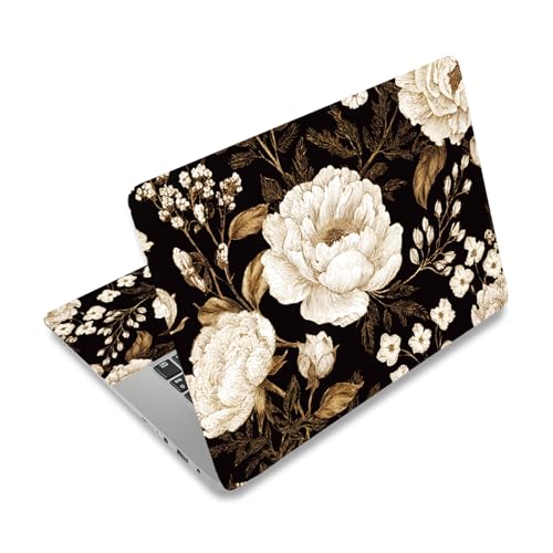 PLIGREAT 15 Inch Laptop Skin Sticker Decal, White Flowers Laptop Sticker Decals Fits 12" to 15" Laptops Cutable Universal Waterproof Removable Notebook Art Protector, Yellow White - color: Yellow White