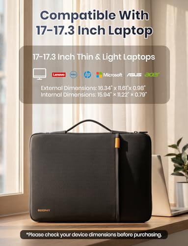 17 Inch Laptop Sleeve Case, Water-Resistant Laptop Protective Carry Case with Retractable Handle for Microsoft Surface,Dell XPS 17,HP Envy,Lenovo ThinkPad,ASUS,Acer,Black - size: 17.3 Inch