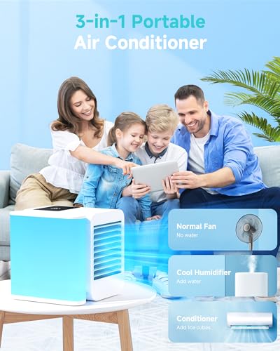 Portable Air Conditioners Fan: Air Conditioner, Ac Unit | Evaporative Air Cooler - Personal Mini Air Cooler with Timer & 7 Light Ac Unit for Bedroom Room Desktop Office (Off-White)