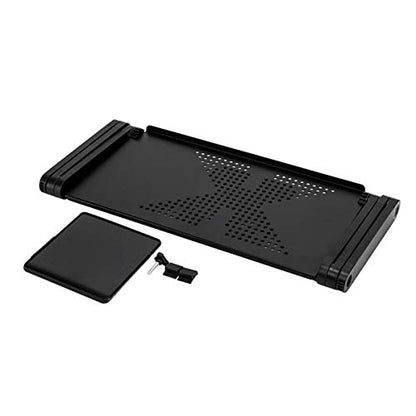 360° Adjustable Folding Laptop Table with Cooling Fan & Mouse Pad, Portable Aluminum Laptop Desk Stand for Bed, Sofa, Couch & Office, Height Adjustable Multifunctional Notebook Table, Black