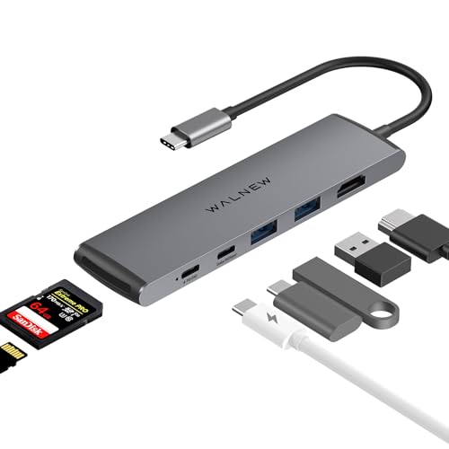 WALNEW 7-in-1 USB-C Hub, 4K HDMI, 100W PD, 3 5Gbps Ports, SD/TF Reader | Thunderbolt Docking Station for MacBook Pro/Air, Mac, iPad, Dell, HP, ASUS, Acer, Steam Deck - color: Gray