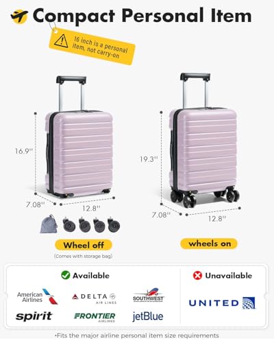 Lekesky 16 Inch Underseat Carry On Luggage Airline Approved, E-Purple | Durable ABS, Small Underseat Carry-on Luggage with TSA Lock Spinner Wheels, Personal Item Luggage Removable Wheels for Travel - color: E-Purple, size: 16 Inch