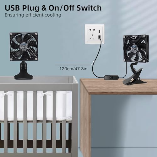 4.72" Small 120mm Clip on Fan with Strong Clamp and On/Off Switch | Low Noise and Gentle Breeze, for Desktop Router Xbox Cabinet Tent Seedlings Electronic Equipment and DIY Ventilation Project - color: Black, size: 120mm