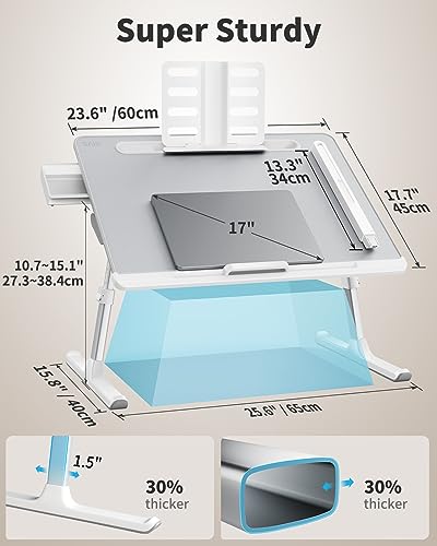 Laptop Bed Tray Desk with LED Desk Lamp, SAIJI Laptop Stand for Bed | XX-Large PVC Leather Foldable Table with Book Stand, Wrist Rest, Extra Leg Room for Sofa Couch Floor (Gray) - color: Gray