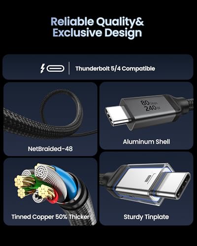 Silkland USB 4 for Thunderbolt 5 Cable 6.6FT/2M, 80Gbps 240W, Dual 8K@60Hz | with 120Gbps Bandwidth, Braided USB C Video Cable Compatible for Thunderbolt 4/5, SSD, MacBook, iPhone17/16 - size: 6.6 Feet