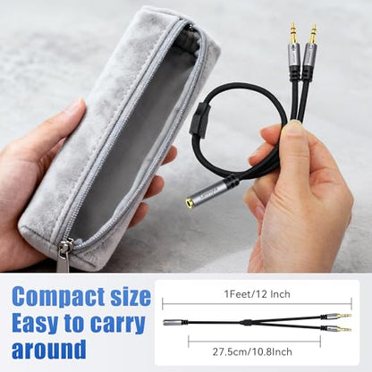 Headphone Splitter for Computer,3.5mm TRRS Female to 2 Dual 3.5mm TRS Male Mic Audio Jack Y Splitter Cable, 1/8inch 2-in-1 Dual-Stereo Jack Gaming Headset Earphones Combiner Cable for PC Laptop-1Feet - color: 3.5mm TRRS 1 Female to 2 TRS Male Splitter, si