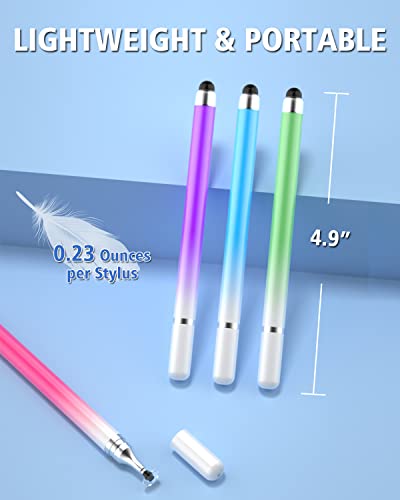 Stylus Pen for Touch Screens, 2-in-1 Universal Stylus with Disc and Fiber Tip for iPad, iPhone, Android Phones, Tablets, Laptops – 4 Pack Capacitive Pen for Writing and Drawing
