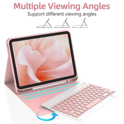 KBCASE for iPad Air 11 inch (M4/M3/M2) Case with Keyboard, Light Pink | Keyboard Case for iPad Air 5th/Air 4th/Pro 11 2018, Detachable Wireless Keyboard, Pencil Holder - color: Light Pink