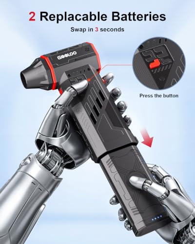GOOLOO F5 Compressed Air Duster, 2 Swappable and Removable Batteries | 180,000RPM Brushless Motor Electric Air Duster, 3-Gear Adjustable Hand Held Blower with 4 Nozzles for PC, Car, Home ＆Camping - size: Dual Batteries-F5