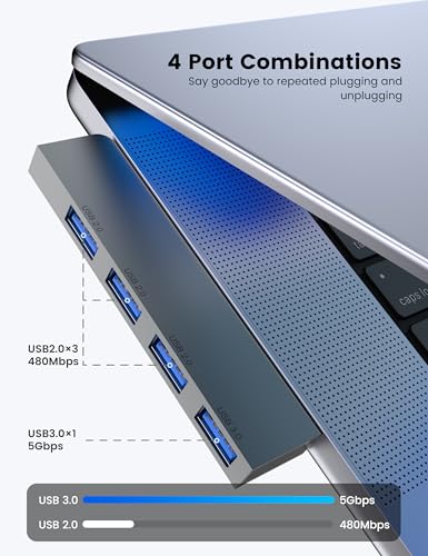 Fidioto USB Hub, 4-Port USB Splitter(1 * 3.0 Hub, 3 * 2.0 Hub) USB Splitter USB Expander for Laptop,Windows PC,Mac,Printer,Flash Drive,Mobile HDD, Notebook PC - color: 4in1-Left-Grey