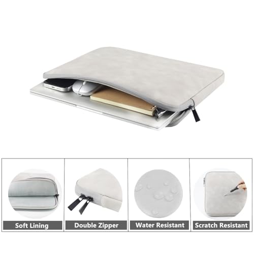 Megoo 15" Laptop Sleeve Case Soft PU Leather Carry Case(Light Gray) | Fit for Microsoft Surface Laptop 8/7/6/5/4 15.6", and Most 15"-16" Samsung/HP/Dell/Lenovo Notebook Chromebook Computers - color: Light Gray, size: 15~16inches