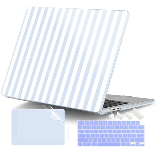for MacBook Air 13 Inch (13.6 Inch) Case, M5/M4/M3/M2 Chip 2026 2025 2024 2023 2022, Hard Plastic Printed Cover with Screen Protector & Keyboard Cover & Dust Plugs, Blue & White Stripes - color: Blue & White Stripes