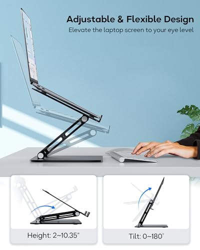 LOXP Adjustable Laptop Stand for Desk, Aluminum Computer Stand | Aluminum Ventilated Colling Laptop Riser Holder Mount Compatible with MacBook Pro Air, HP, Dell 10-15.6" All Laptops