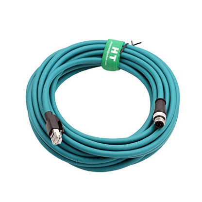 M12 4 Pin D-Code Male to RJ45 Ethernet Network Cat5e Cable for Omron Datalogic Keyence Sensor PC Profinet Network CCTV Control Power 15m - size: 15m