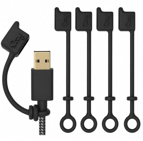 Cozy USB-A Cable Caps with Tether, Anti-Lost Dust Plug Covers for Charging Cords and Power Adapters, Black, 5-Pack - color: USB-A (5) Black
