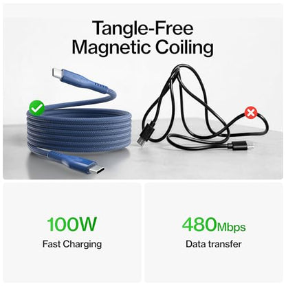Statik MagStack Pro USB C to USB C Coiling Magnetic Charging Cable,100W | Nylon Braided Tangle-Free Design, Magnetic Coiling, Data Transfer, Compatible with iPhone & Android, 6FT Navy - color: Navy, size: 6ft, style: USB-C to USB-C
