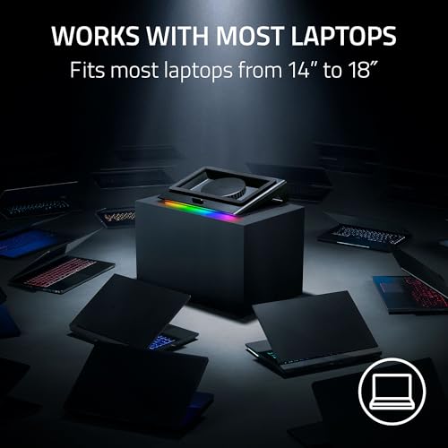 Razer Laptop Cooling Pad: Adaptive Smart - Intelligent Fan Control - Airtight Pressure Chamber - Fits Most Laptops & Macbooks 14” to 18" - Preset & Custom Fan Curves - 3 Port USB Type A - Chroma RGB