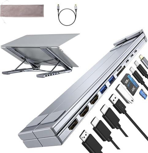M94 Laptop Docking Station Stand 3 Monitors, 10 in 1 USB C Hub Triple 4K@60Hz Display with Dual HDMI, DisplayPort, Portable Laptop Stand with USB Ports, Dock Station Computer Holder (2 HDMI+DP) - style: M94 10 in 1