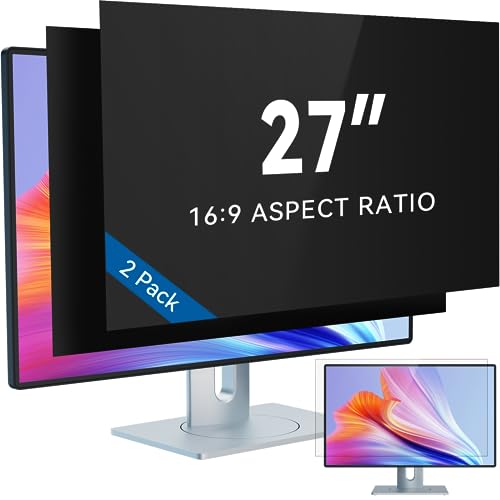 IPROKKO [2 Pack] 27 Inch Computer Privacy Screen Filter for 16:9 Widescreen Monitor, Removable 27inch Anti Blue Light Glare Privacy Shield, Anti Spy Security Protector for Hp Dell Asus Acer Samsung - color: Black Monitor Screen, size: 2pcs-27inch 16:9