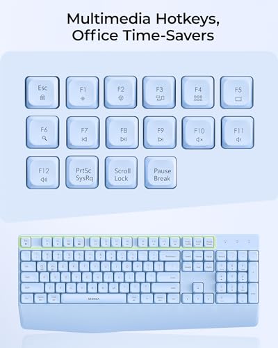 seenda Wireless Bluetooth Ergonomic Keyboard Mouse Combo, Full Size, Blue | USB/Bluetooth multi-device switching, with wrist rest, number pad, and quiet operation for PC, laptop, Mac, MacBook, and iPad - color: Blue