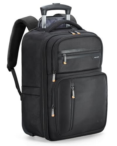 Ponhog Rolling Laptop Backpack with Wheels Carry On Laptop Bag | Airline Approved Water Resistant Travel Backpack, Fits 15.6 Inch Laptop, for Business Travel, College School, Black