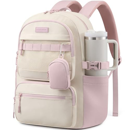 LOVEVOOK Commuter Laptop Backpack with Honeycomb Mesh Back & Ergonomic Padded Straps, 15.6" Water Resistant Travel Bag, Nurse Teacher Office Daily Commute with Accessory Pouch - color: Beige - Light Pink, size: 15.6 Inch