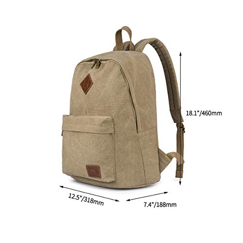 Canvas College Laptop Backpack, Durable Rucksack, Travel Bag Fits 15.6 Inch Notebook for Men Women, Khaki - color: Khaki